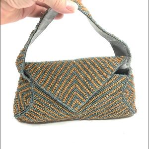 K.C. Malhan Wood & Green Iridescent Glass Bead Bag